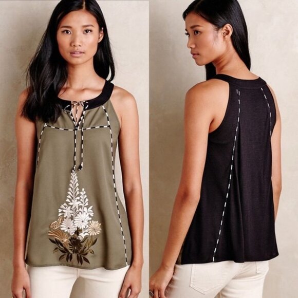 Anthropologie Ranna Gill Embroidered Halter Top Size Small Maroon Burgundy Boho - Picture 2 of 12